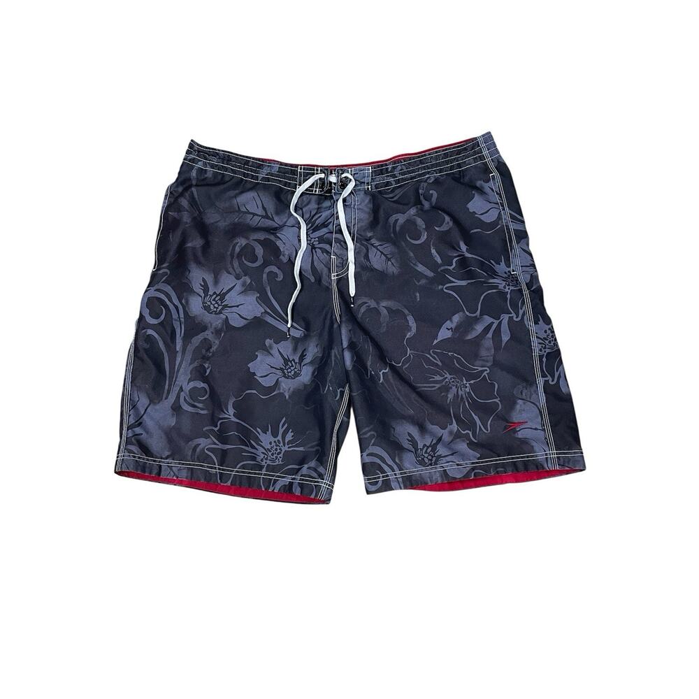 Speedo Men’s Swim Trunks Size 40” Waist 10”Inseam Black & Gray Liner -Hawaiian
